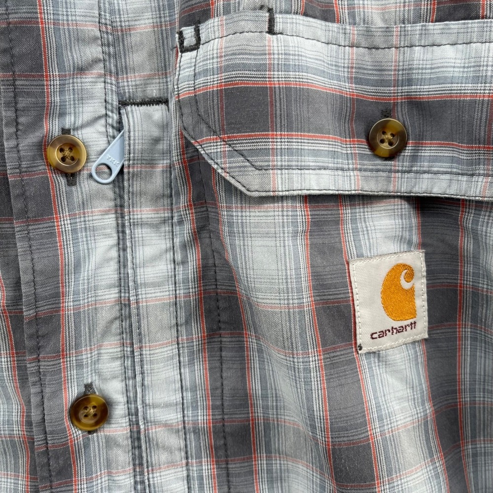 Carhartt Mens Plaid Short Sleeve Button Down Shirt Grey Orange Large 100290 - Picture 2 of 6